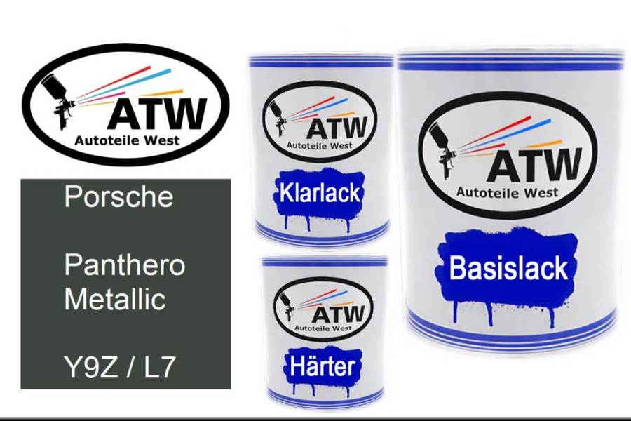 Porsche, Panthero Metallic, Y9Z / L7: 1L Lackdose + 1L Klarlack + 500ml Härter - Set, von ATW Autoteile West.